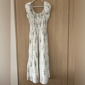 Doen Quinley shirred floral-print Painted bouquet organic cotton midi dress NWT